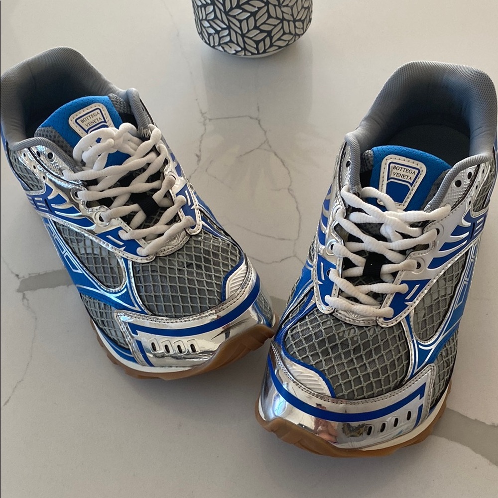Bottega Veneta Blue and Silver Athletic Shoes